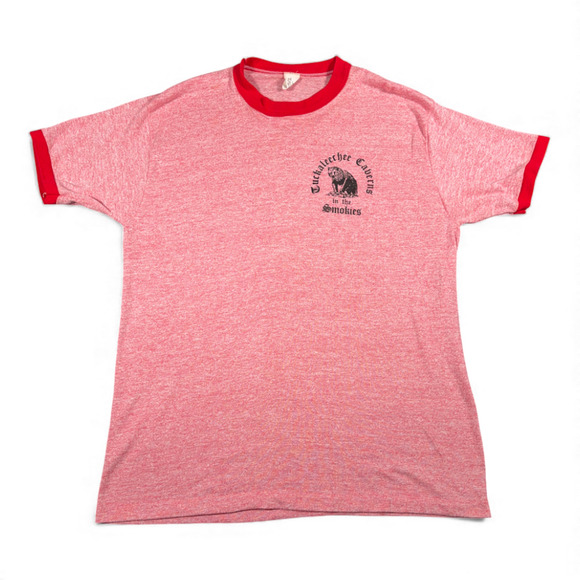 Vintage Tuckaleechee Caverns Shirt Adult LARGE Red Tennessee Ringer Smokies 80s - Picture 1 of 6